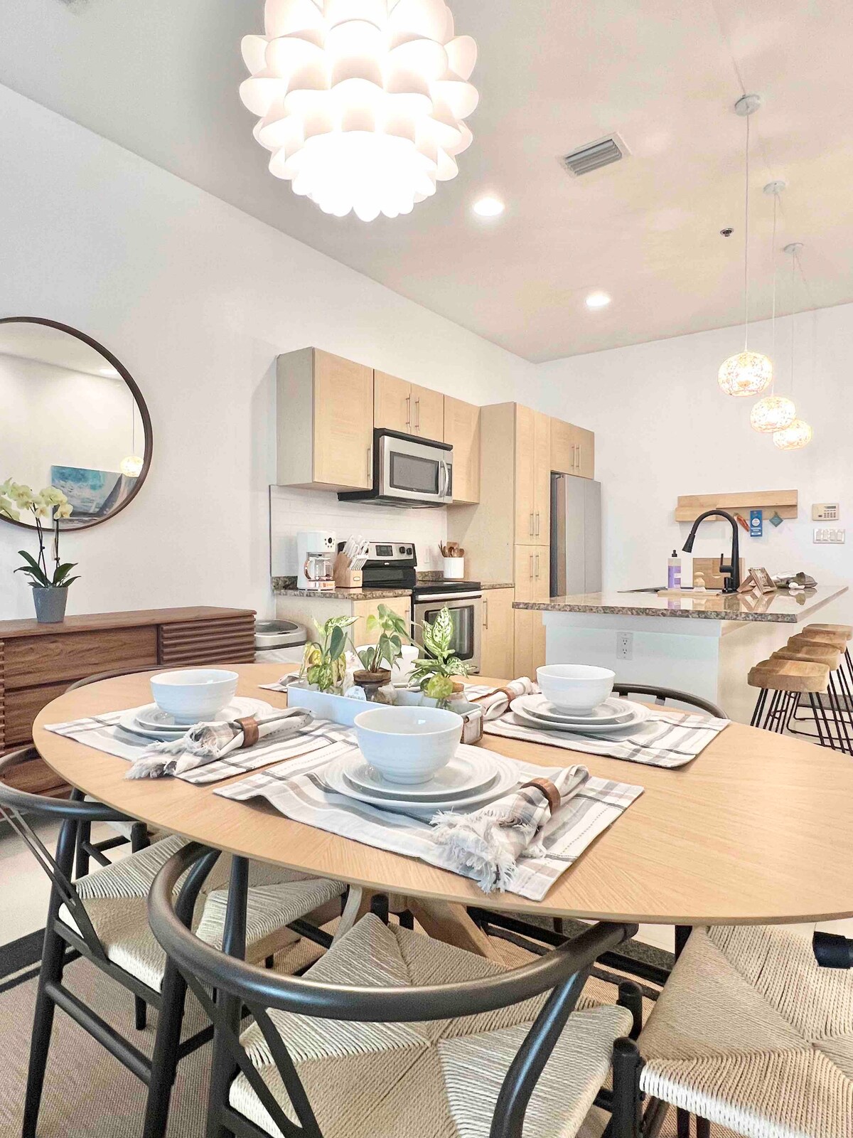 Dining table set for a meal