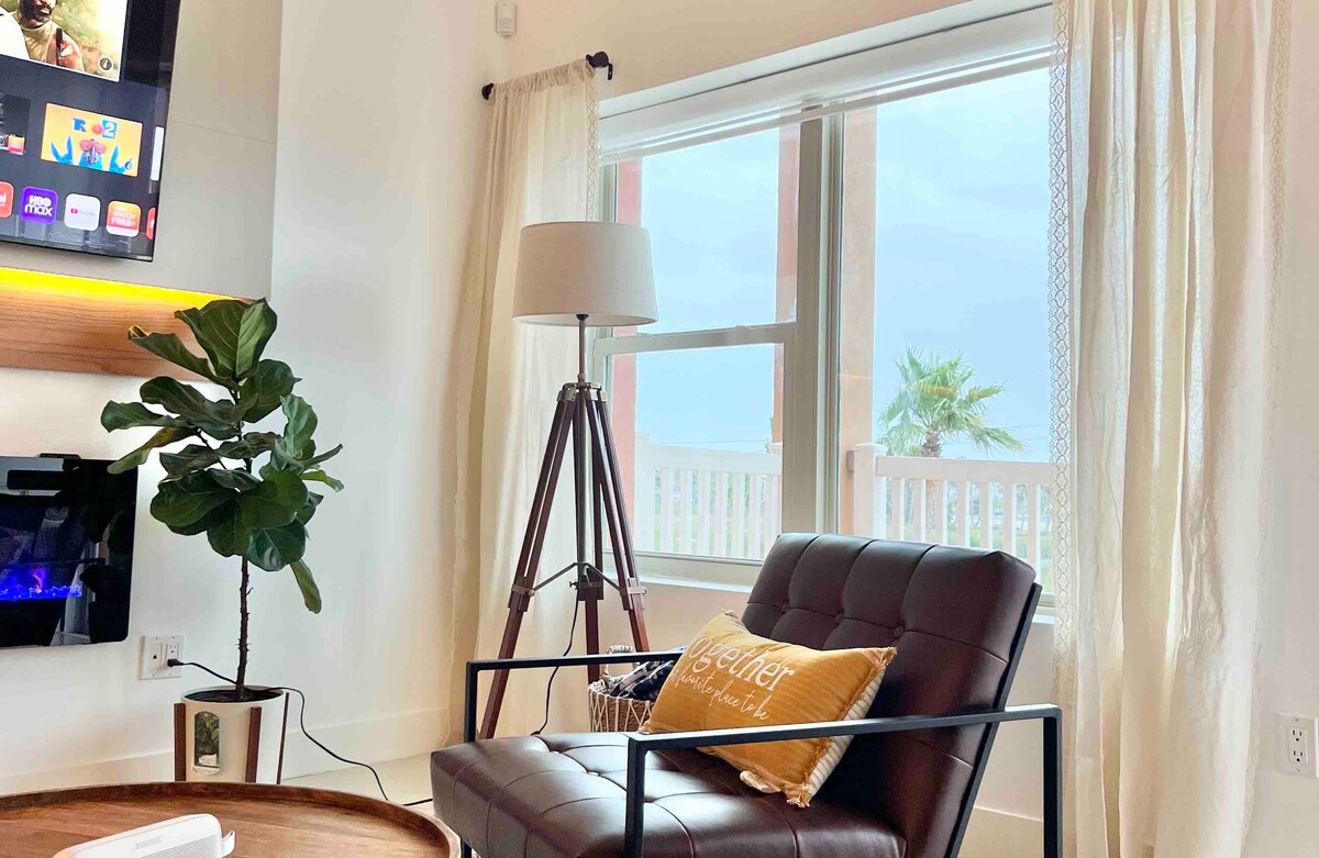 Living area with balcony view